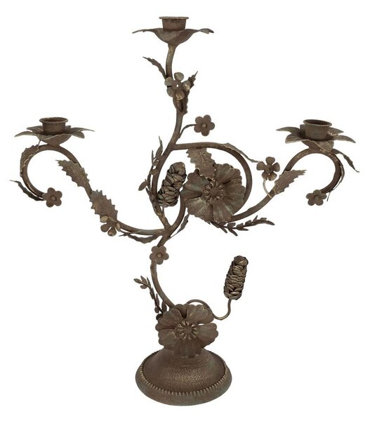 Mocca starý francouzský svícen s květy Charm Antique - 35*11*41 cm - Chic Antique