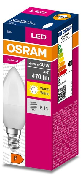 Matná LED žárovka E14 4.9 W CLASSIC B, teplá bílá
