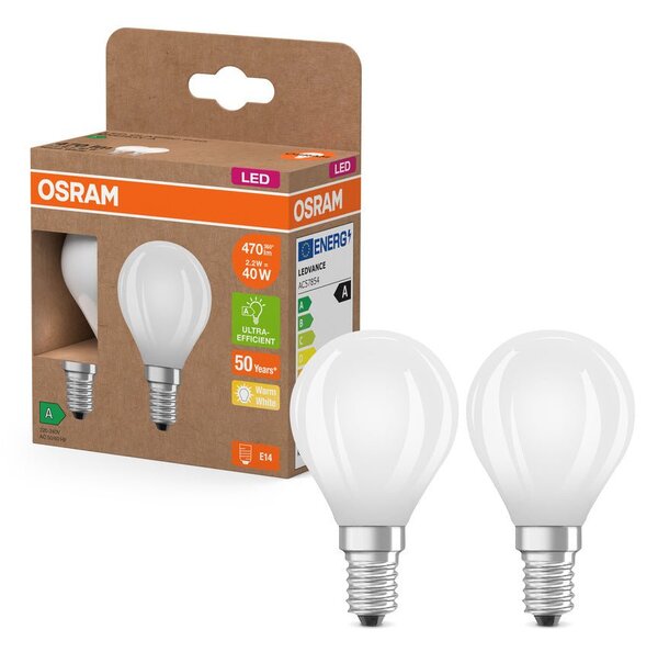 2x účinná LED žárovka matná E27 2.2W CLASSIC P, teplá bílá