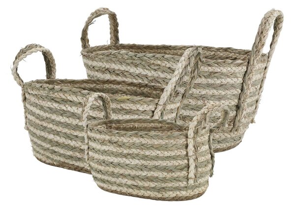 3ks oválný úložný koš z mořské trávy Loani - 48*33*24/ 40*27*21/ 32*22*19 cm - Chic Antique