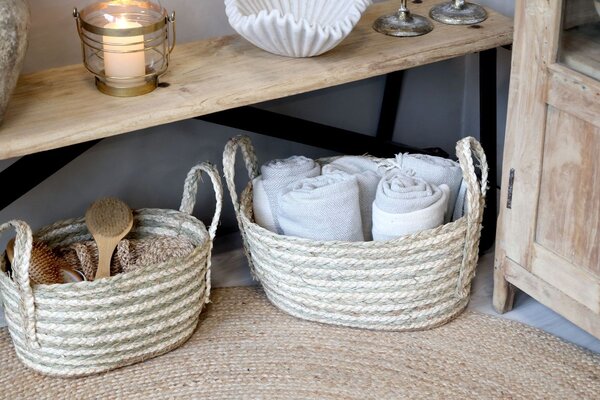 3ks oválný úložný koš z mořské trávy Loani - 48*33*24/ 40*27*21/ 32*22*19 cm - Chic Antique