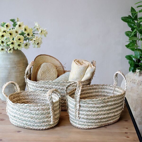 3ks oválný úložný koš z mořské trávy Loani - 48*33*24/ 40*27*21/ 32*22*19 cm - Chic Antique
