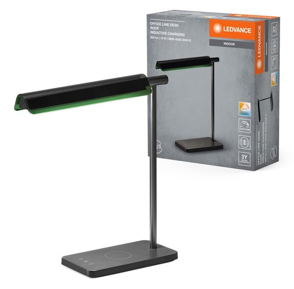 Černá stolní lampa s nabíjením 19W OFFICE ROOF, laditelná bílá