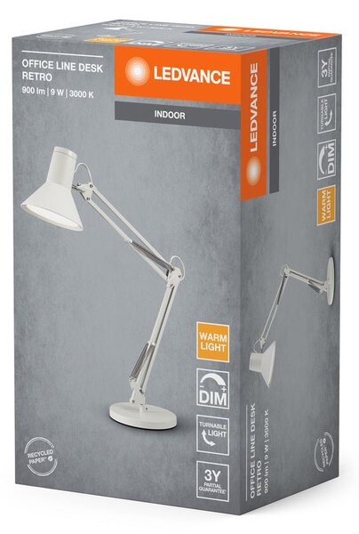 Bílá stolní lampa stmívatelná 9W OFFICE DESK RETRO, teplá bílá