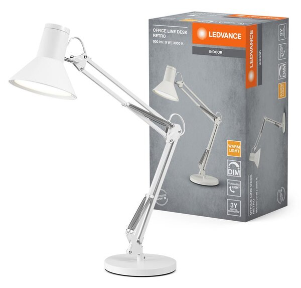 Bílá stolní lampa stmívatelná 9W OFFICE DESK RETRO, teplá bílá
