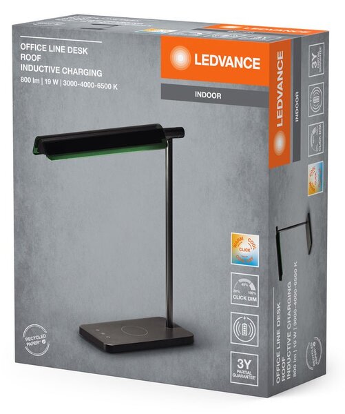 Černá stolní lampa s nabíjením 19W OFFICE ROOF, laditelná bílá