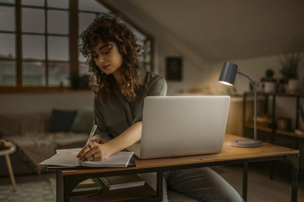 Tmavě šedá stolní lampa GU10 9W OFFICE DESK TRAPEZIUM