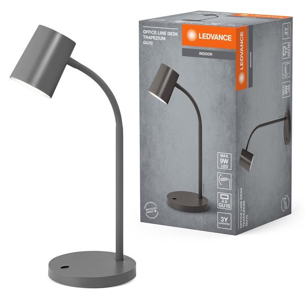Tmavě šedá stolní lampa GU10 9W OFFICE DESK TRAPEZIUM