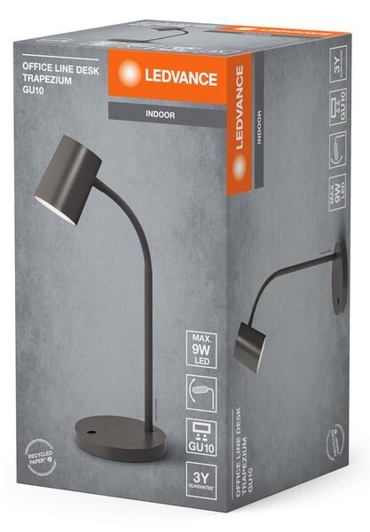 Tmavě šedá stolní lampa GU10 9W OFFICE DESK TRAPEZIUM