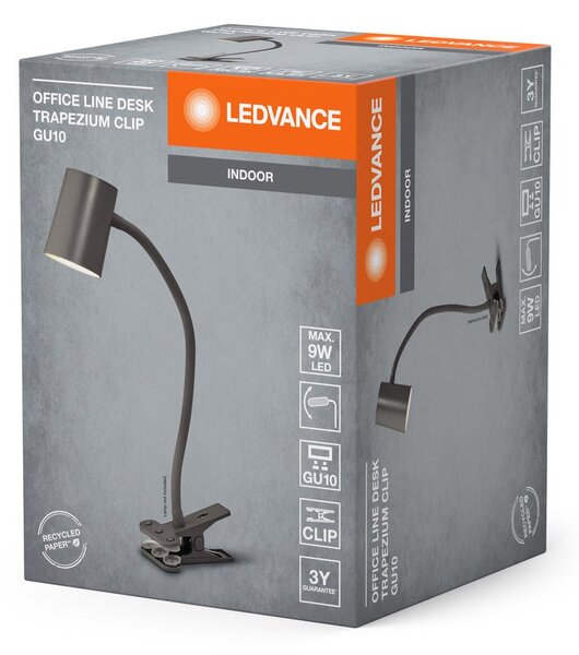 Tmavě šedá stolní lampa s klipem GU10 9W OFFICE TRAPEZIUM