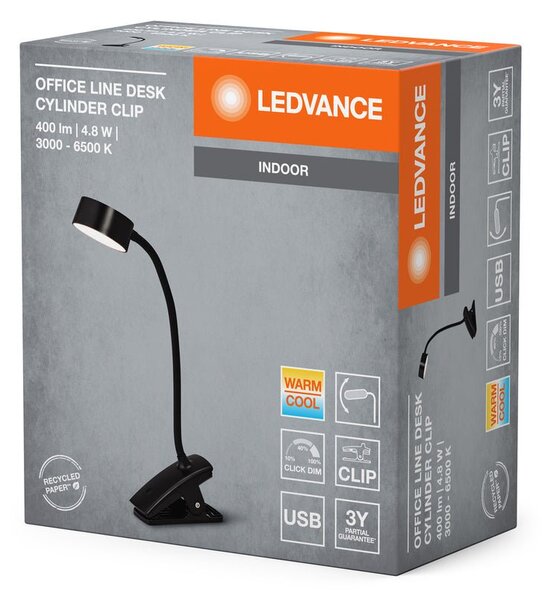 Černá stolní lampa připínací USB 4.8W CYLINDER, laditelná bílá