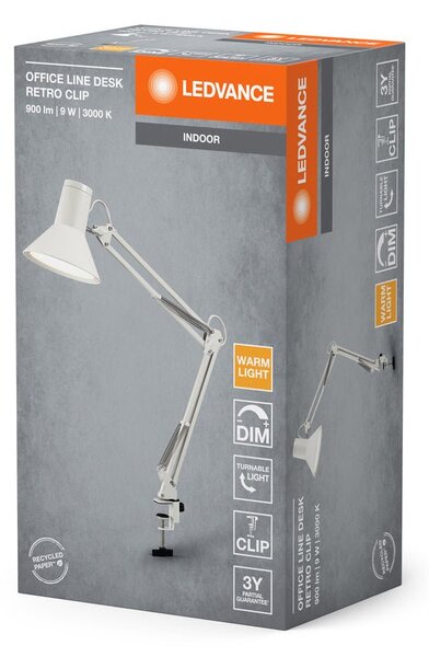 Bílá stolní lampa stmívatelná 9W RETRO CLIP, teplá bílá
