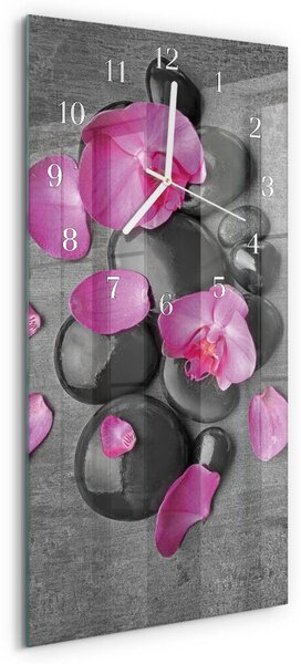 Skleněné hodiny vertikální Orchidejové kameny zsppb-30x60-00092486