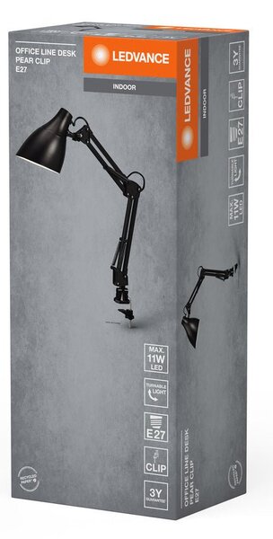 Černá stolní lampa E27 11W OFFICE LINE DESK PEAR CLIP