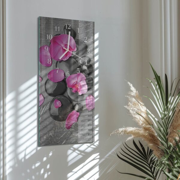 Skleněné hodiny vertikální Orchidejové kameny zsppb-30x60-00092486