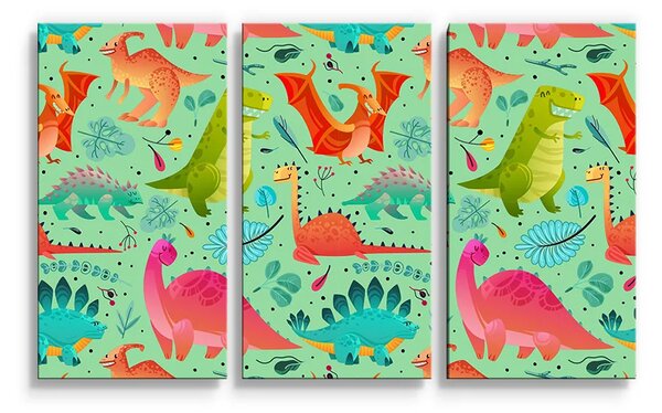 Sablio Obraz - 3-dílný Dinosauři v trávě - 120x80 cm