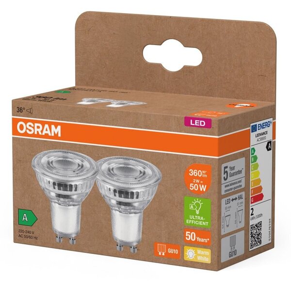 2 ks ultra účinná LED bodovka GU10 2W PAR16, teplá bílá