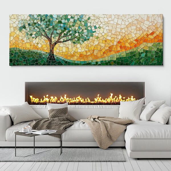Obraz na plátně - Strom života Mozaika při západu slunce FeelHappy.cz Velikost obrazu (šířka x výška): 60 x 20 cm