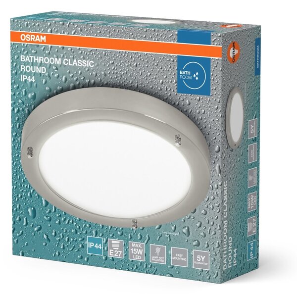 Stříbrné koupelnové LED stropní svítidlo E27 CLASSIC ROUND OSRAM