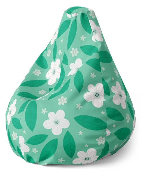 Sablio Sedací vak Pear Bílé květy s lístky - 70 x 95 x 15 cm