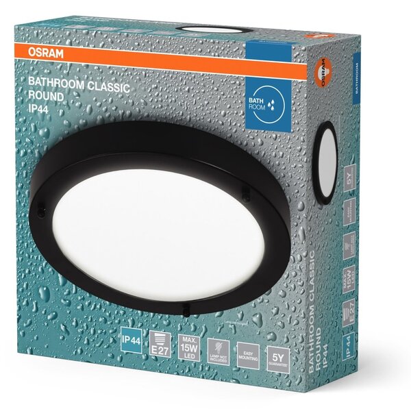 Černé koupelnové LED stropní svítidlo E27 CLASSIC ROUND OSRAM