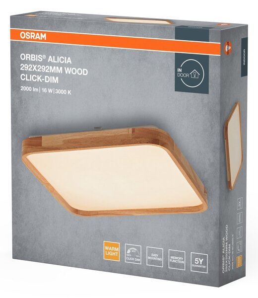 Dřevěné LED stropní svítidlo 292x292 mm ORBIS, teplá bílá OSRAM