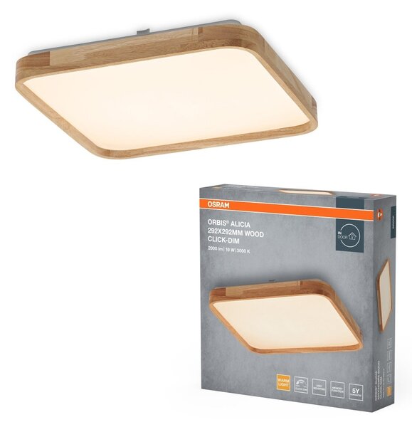 Dřevěné LED stropní svítidlo 292x292 mm ORBIS, teplá bílá OSRAM
