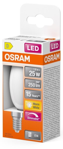 Svíčková LED stmívatelná žárovka E14 2,8 W CLASSIC B, teplá bílá OSRAM