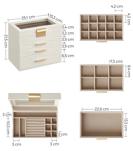 Šperkovnice Eliza, 15,3x25,1x21,5 cm, bílá