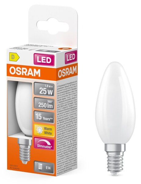 Svíčková LED stmívatelná žárovka E14 2,8 W CLASSIC B, teplá bílá OSRAM