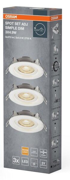 3 ks stmívatelné LED stropní bodovky 5W bílé, teplá bíla OSRAM