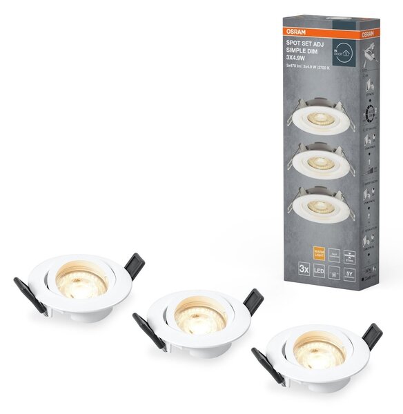 3 ks stmívatelné LED stropní bodovky 5W bílé, teplá bíla OSRAM