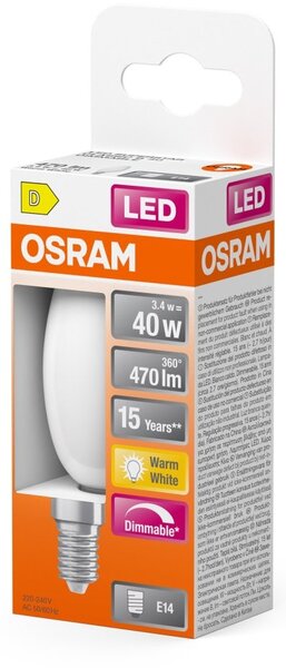 Svíčková LED stmívatelná žárovka E14 4,8 W CLASSIC B, teplá bílá OSRAM