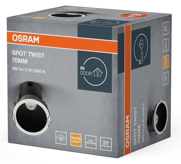 Černé LED podhledové svítidlo 5 W SPOT 70mm, teplá bílá OSRAM