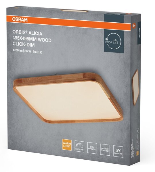 Dřevěné LED stropní svítidlo 495x495 mm ORBIS, teplá bílá OSRAM