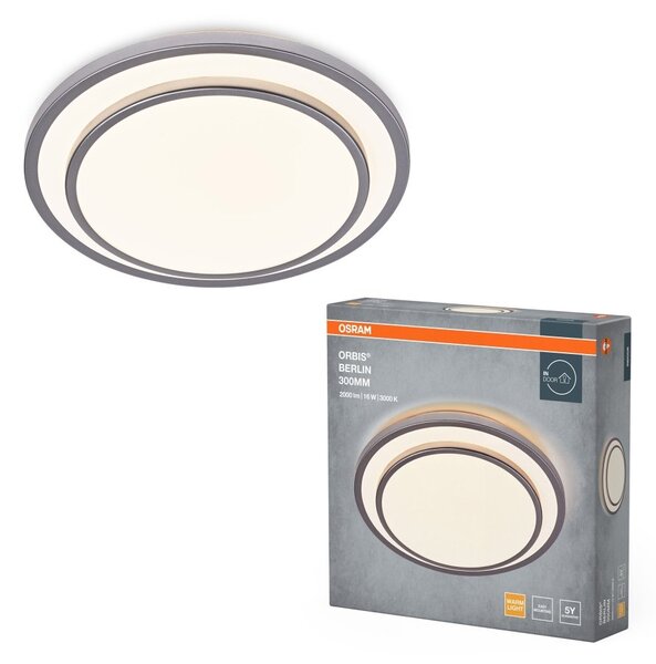 LED stropní svítidlo stříbrné 16 W BERLIN 300 mm, teplá bílá OSRAM