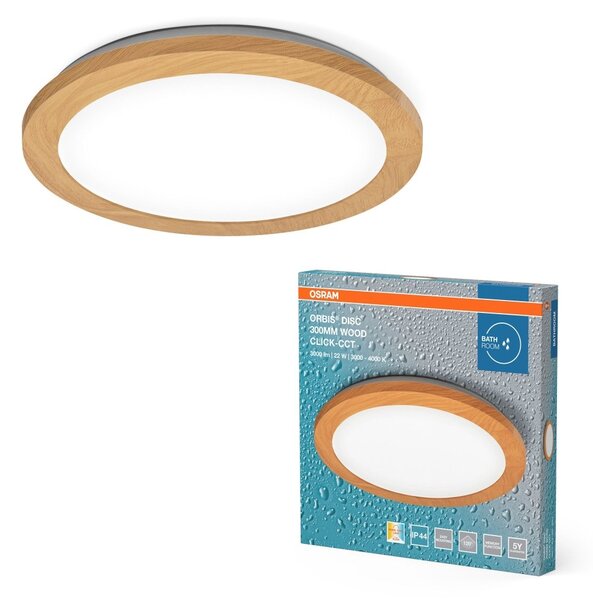 Koupelnové dřevěné stropní svítidlo 300 mm ORBIS, laditelná bílá OSRAM