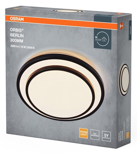 LED stropní svítidlo černé 16 W BERLIN 300 mm, teplá bílá OSRAM
