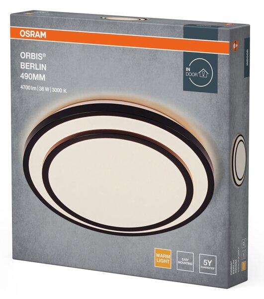 LED stropní svítidlo černé 36 W BERLIN 490 mm, teplá bílá OSRAM