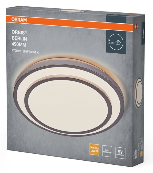 LED stropní svítidlo stříbrné 36 W BERLIN 490 mm, teplá bílá OSRAM