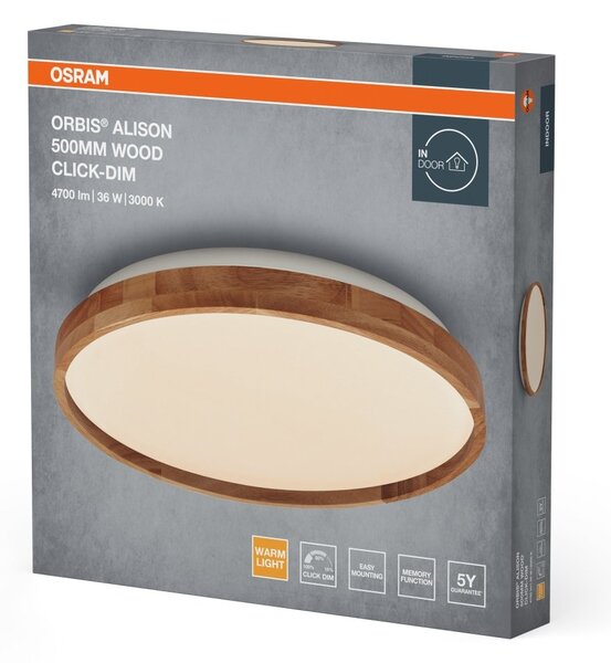 Dřevěné LED stropní svítidlo 500 mm 2600 lm ORBIS, teplá bílá OSRAM