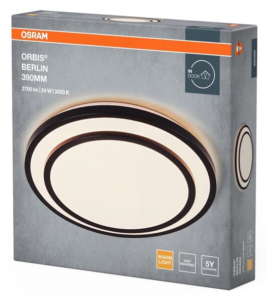 Černé LED stropní svítidlo 24 W BERLIN 390 mm, teplá bílá OSRAM