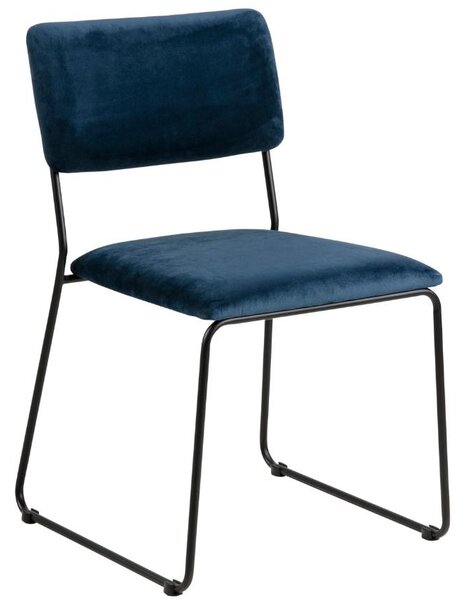 Scandi Tmavě modrá sametová jídelní židle Litta
