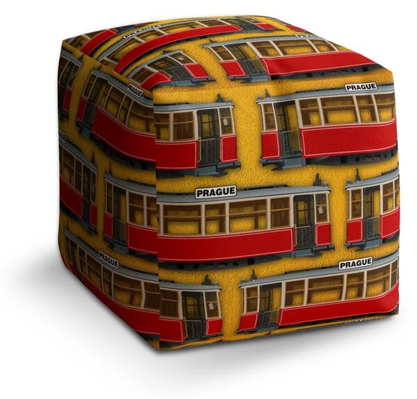 Sablio Taburet Cube Pražské historické tramvaje Žlutý Pattern - 40x40x40 cm