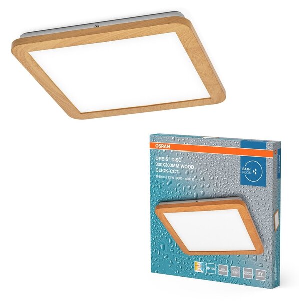 Koupelnové drěvěné stropní svítidlo 300x300 ORBIS, laditelná bílá OSRAM