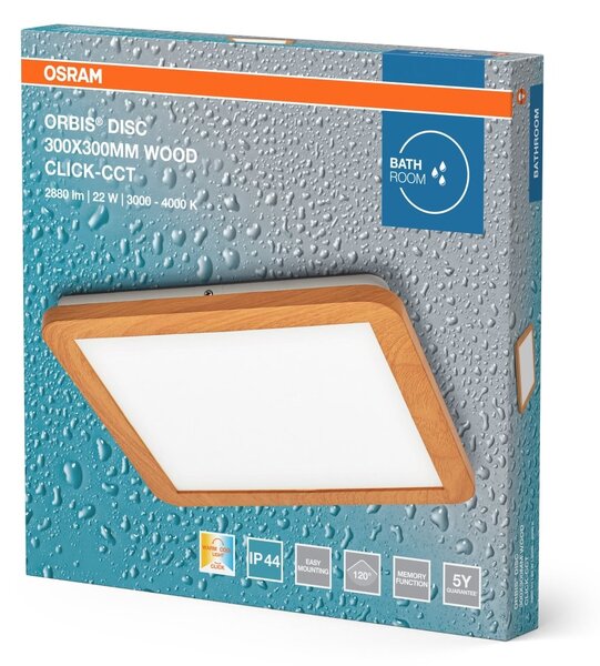 Koupelnové drěvěné stropní svítidlo 300x300 ORBIS, laditelná bílá OSRAM