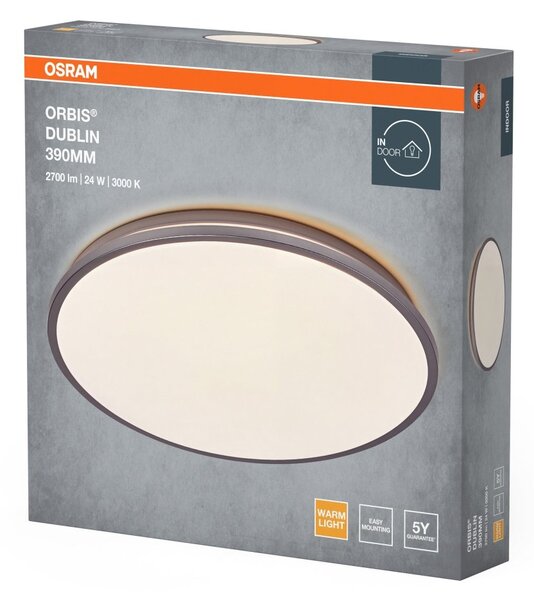 Stříbrné stropní svítidlo ORBIS DUBLIN 390 mm, teplá bílá OSRAM