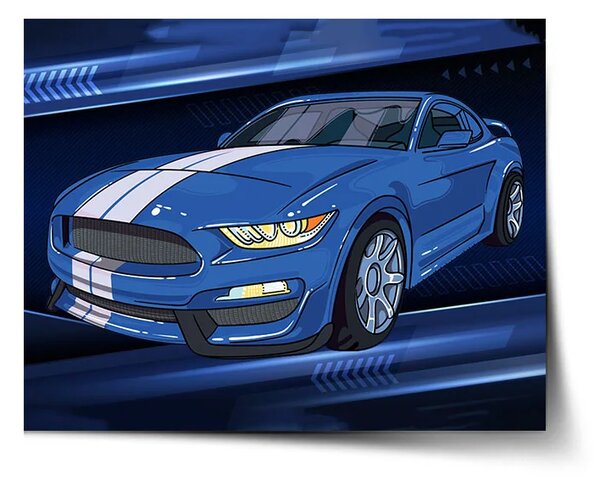 Sablio Plakát Mustang Modré pozadí s pruhy - 60x40 cm