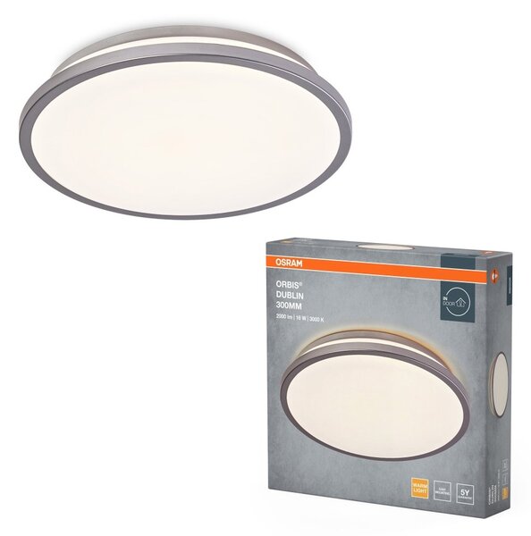 LED stropní svítidlo stříbrné 16 W DUBLIN 300 mm, teplá bílá OSRAM