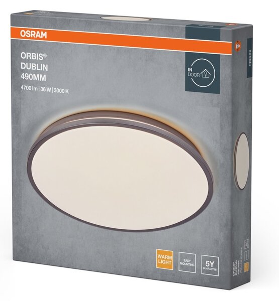 LED stropní svítidlo stříbrné 36 W DUBLIN 490 mm, teplá bílá OSRAM